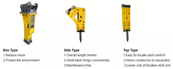 Φαρμακείο προσαρμοσμένο 4T PC40 Excavator Side Type Breaker Hammer OEM Διαμέτρου Υψηλής ποιότητας Excavator Vibro Rock Breaker Attachment